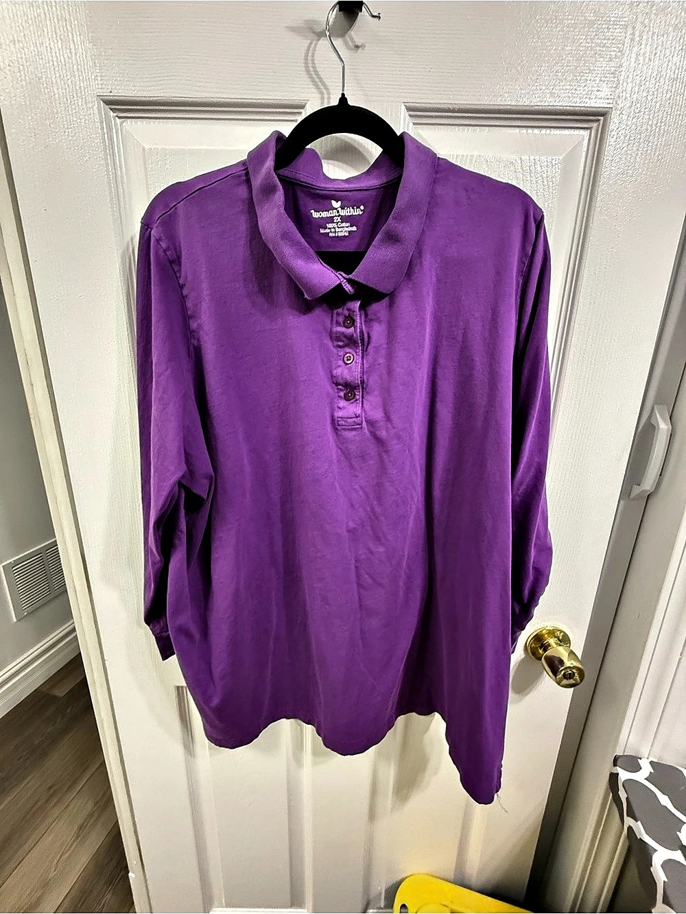 Woman Within Long Sleeve Polo Shirt Purple Cotton Tunic Size 2X